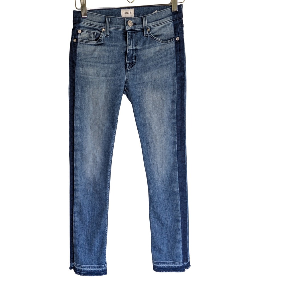 Hudson Tilda Mid Rise Crop Cigarette Jeans Womens Sz 25 Tuxedo Stripe Raw Hem